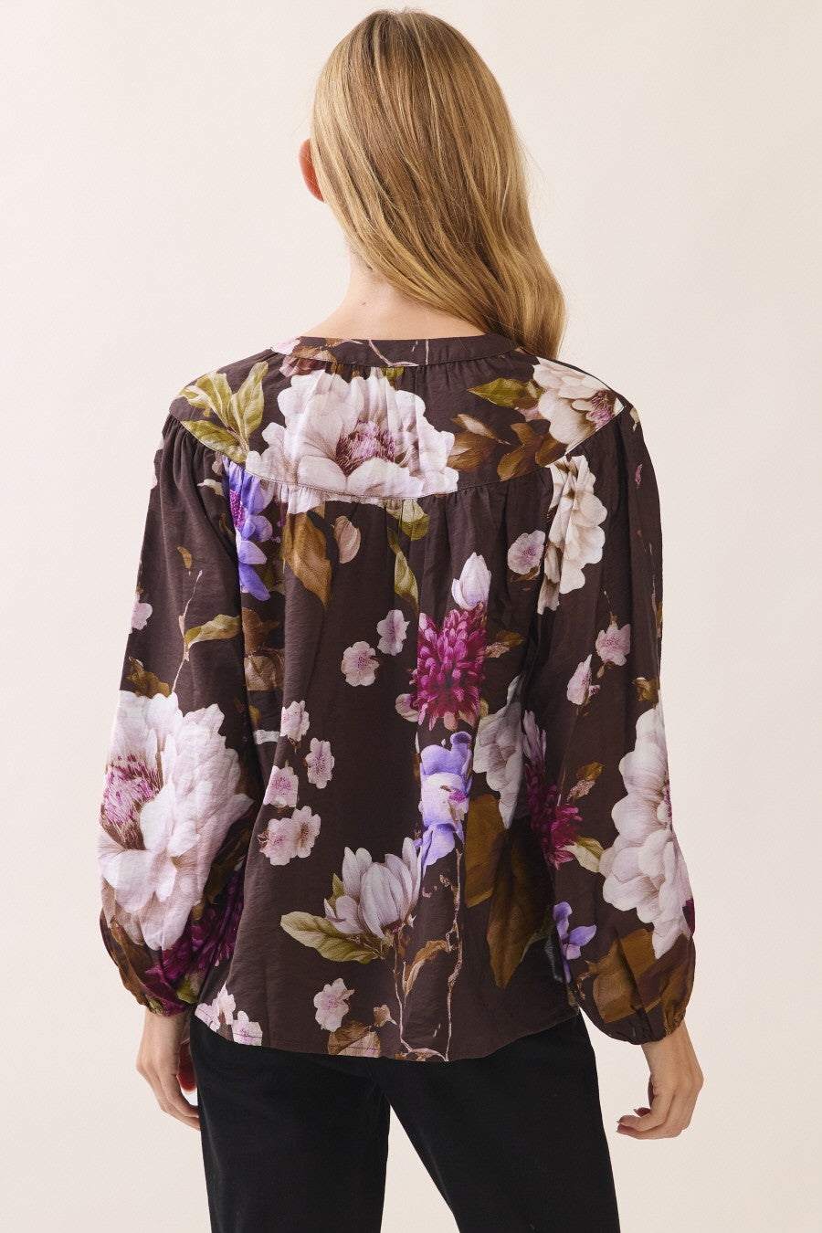 Peony Floral Button Detail Blouse Mystic Violet