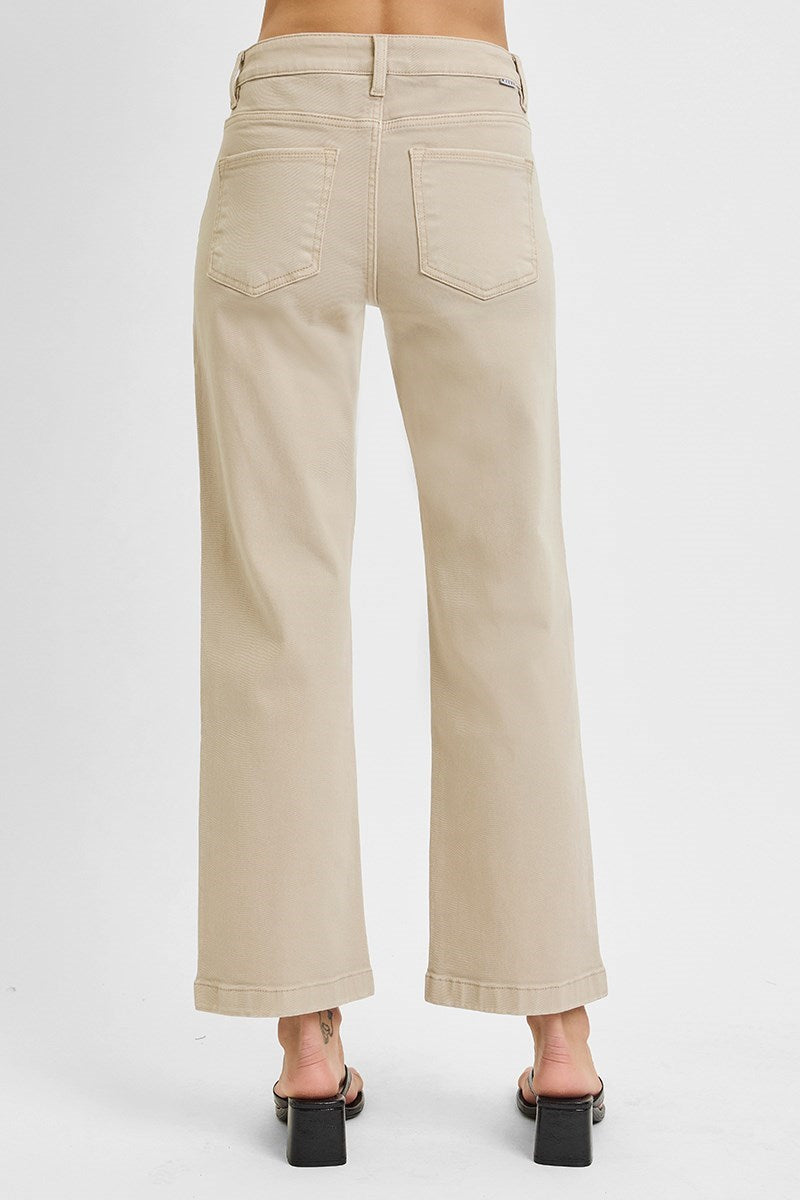 Mid Rise Ankle Straight Pants Almond