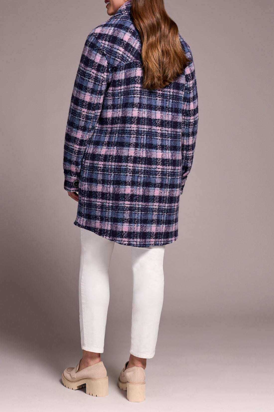 Notch Collar Plaid Jacket Vintage Lilac