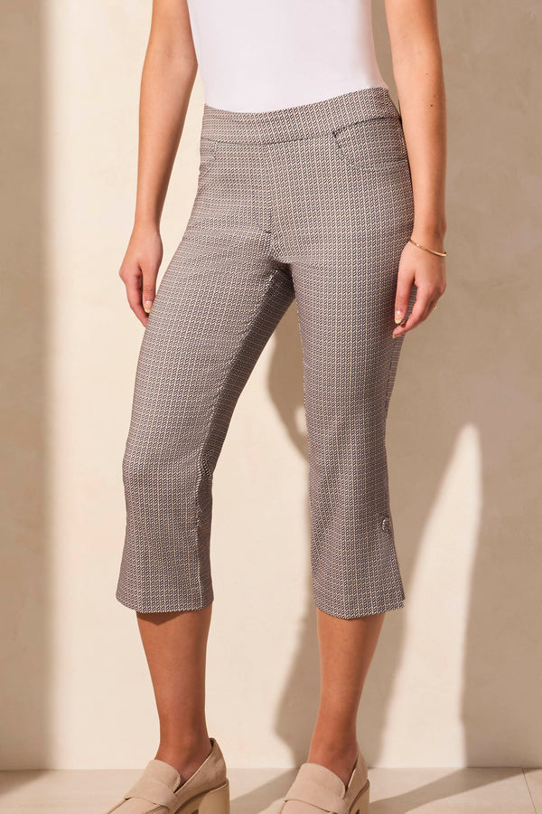 Printed Self Button Pull On Capri Jet Blue