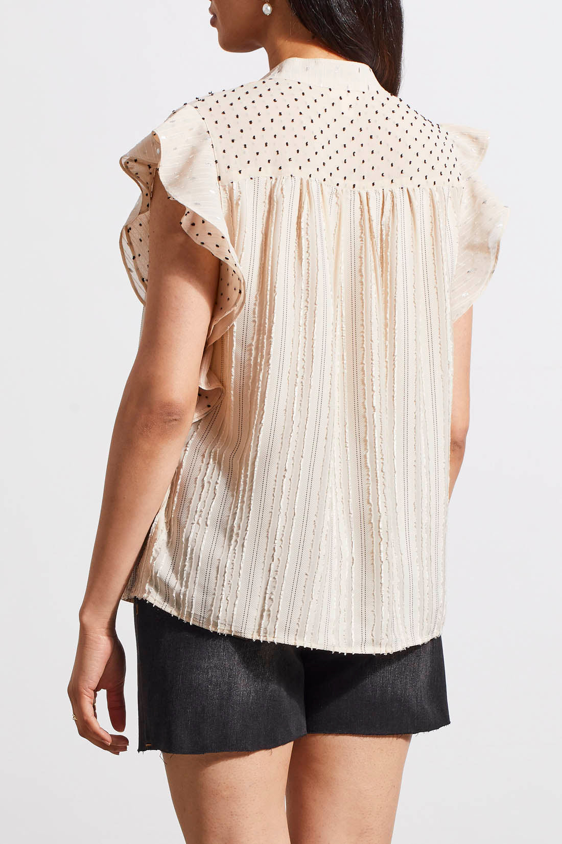 Frill Sleeve Mix Media Sleeveless Blouse French Oak