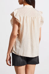 Frill Sleeve Mix Media Sleeveless Blouse French Oak