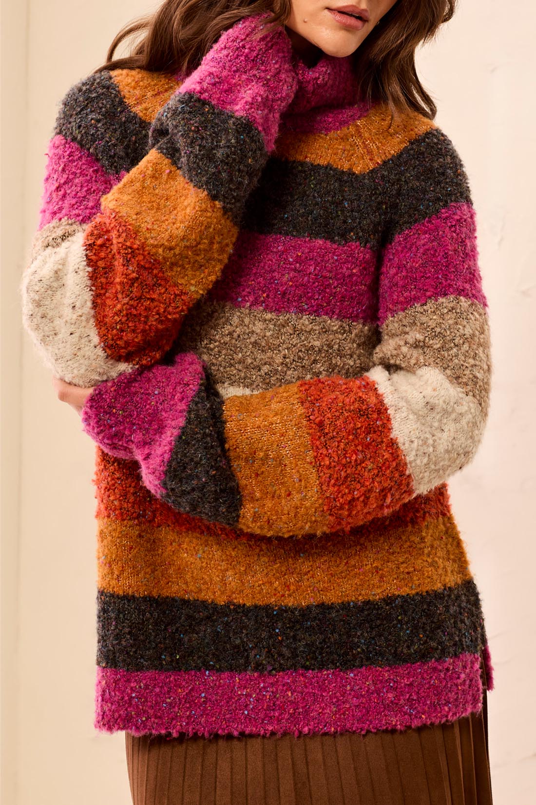 Turtleneck Oversize Stripe Sweater Mulberry