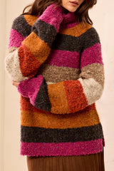 Turtleneck Oversize Stripe Sweater Mulberry