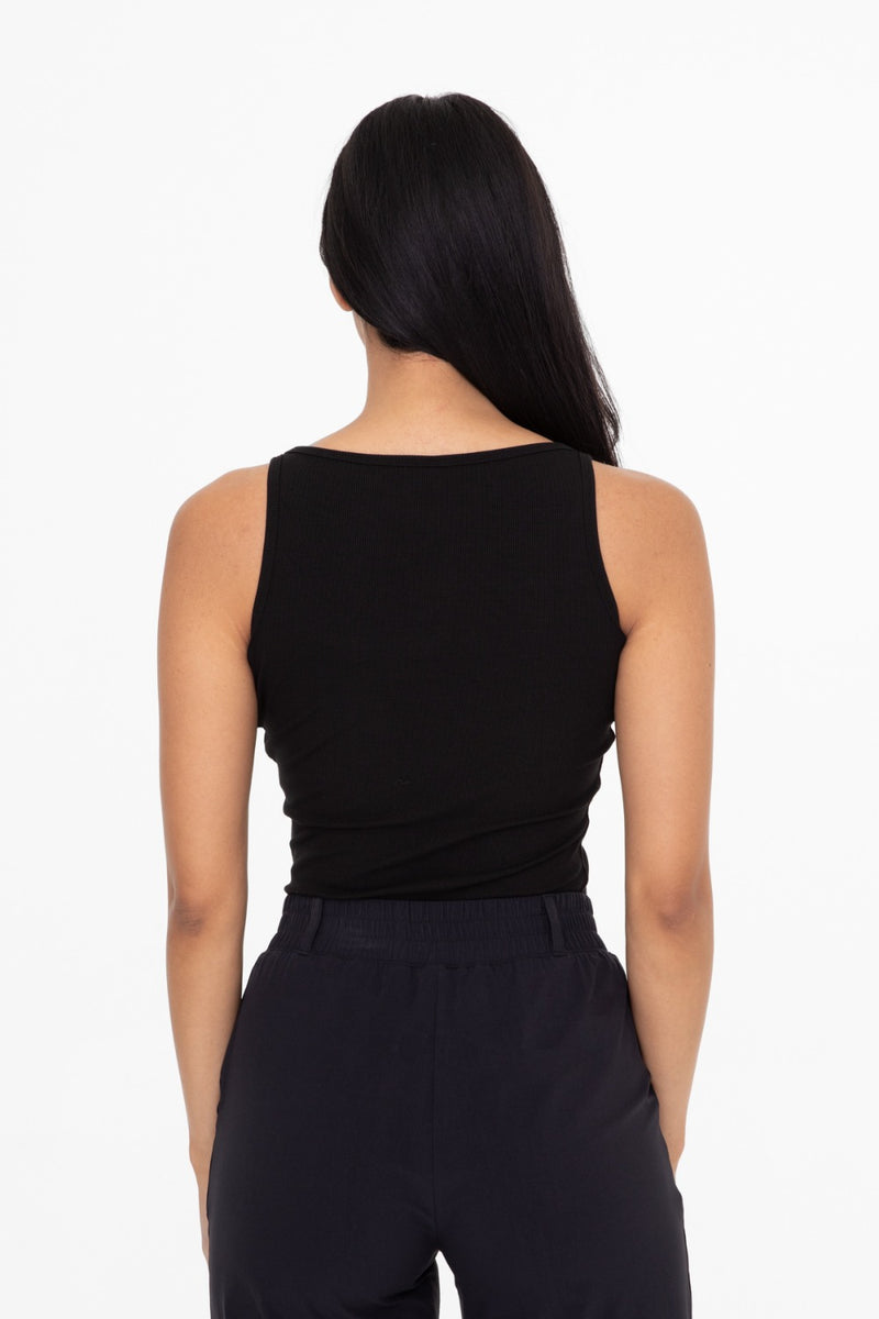 Square Neck Ribbed Tank Black