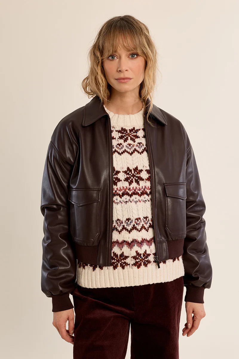 Leather Zip Bomber Jacket