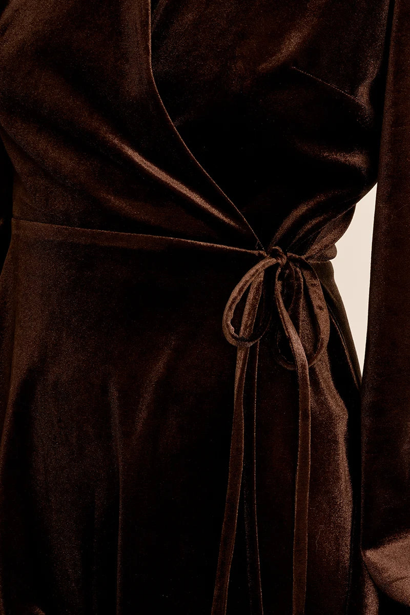 Long Sleeve Velvet Tied Wrap Mini Dress