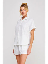 Breezy Jacquard Button Up Short Sleeve Shirt Off White