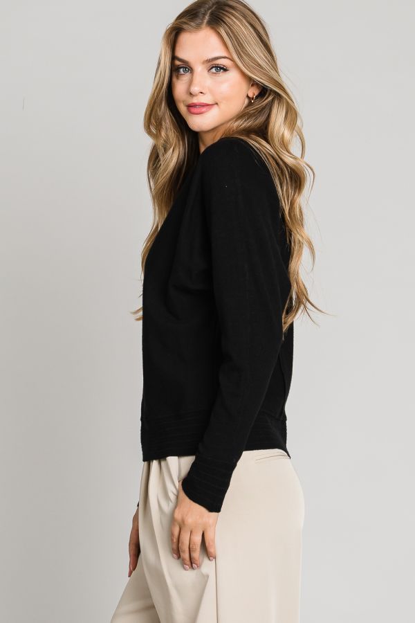 Textured Stripe Hem Sweater Top Black