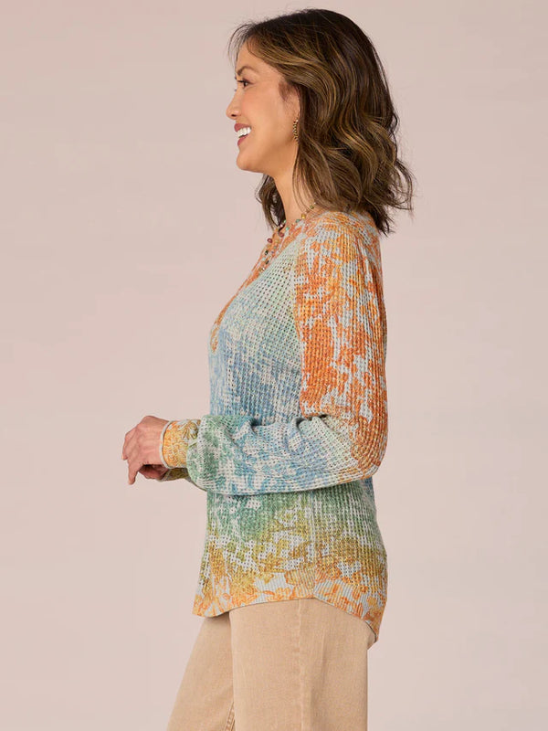 Paisley Print Puff Sleeve Sweater Heather Grey + Canyon Rock