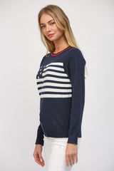 Flag Artwork Crew Neck Sweater Top Navy