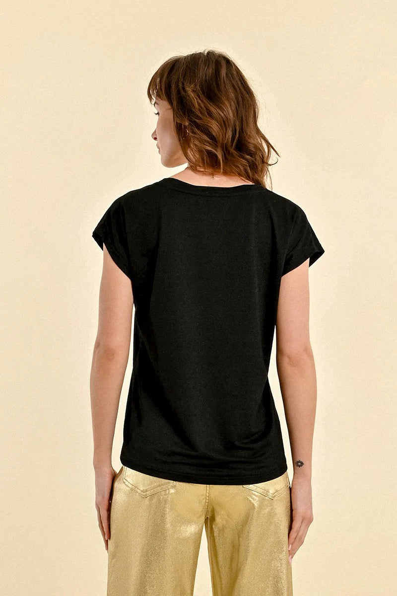 Vneck Shimmer Tee Black