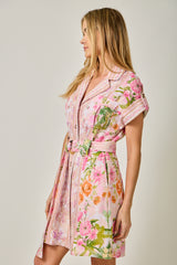 Tropical Floral Print Shirt Dress Rose Mix