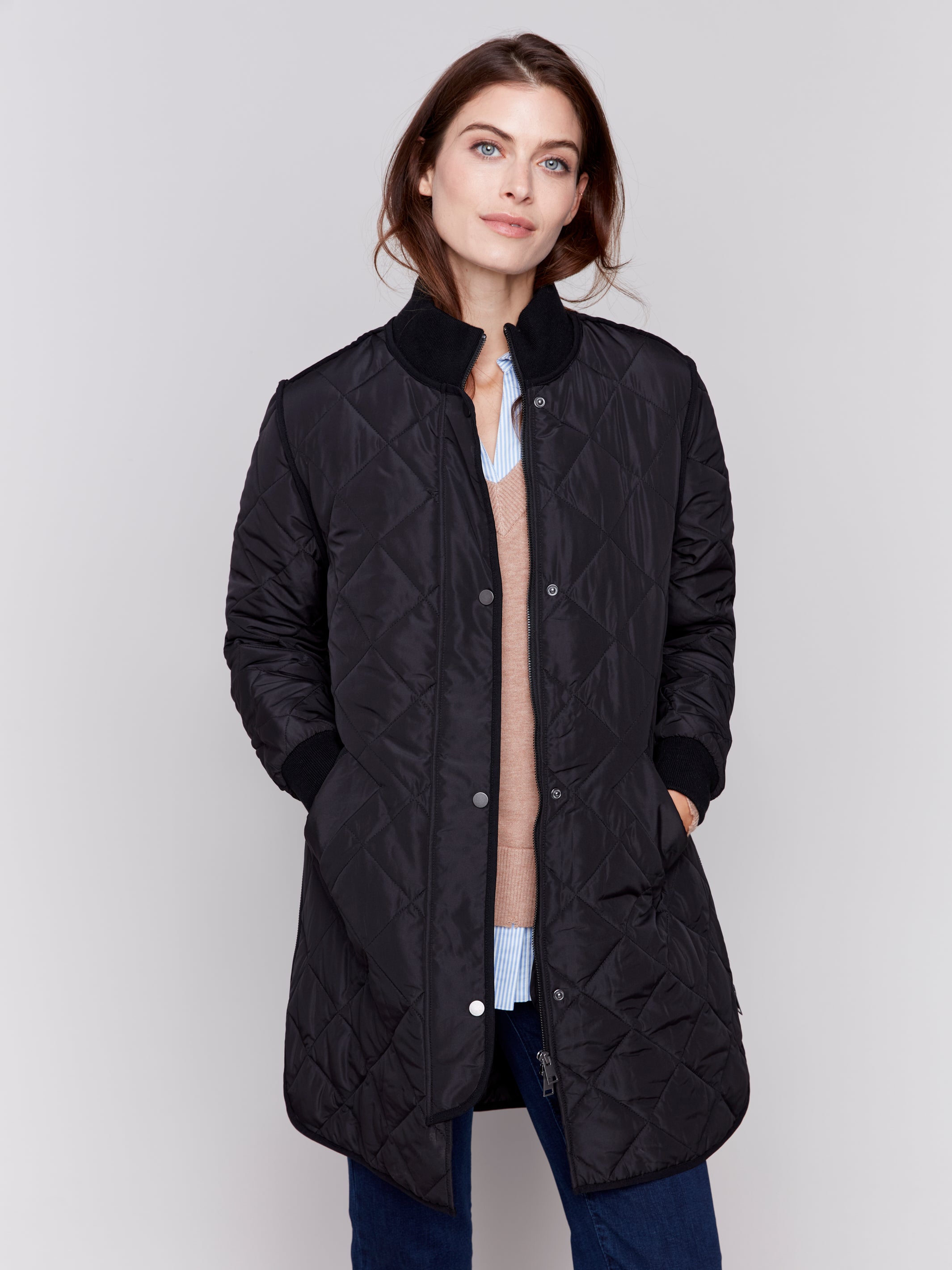 Long Quilted Puffer Jacket Black