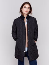 Long Quilted Puffer Jacket Black
