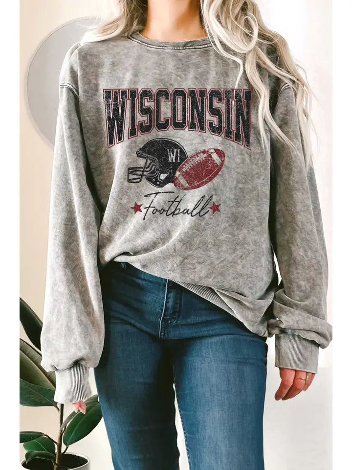 Wisconsin Football Mineral Wash Terry Sweatshirt Grey