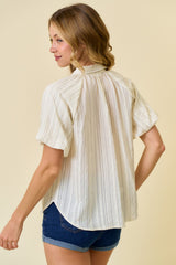 Shadow Stripe Button Down Bubble Sleeve Top Milk Butter