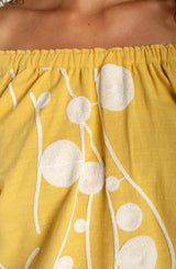 3/4 Sleeve Embroidered Woven Top Yellow + Cream