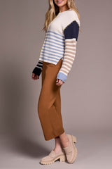 Mix Stripe Colorblock Stitch Detail Sweater Sandstone