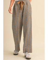 Utility Pocket Stripe Drawstring Crop Pants Soft Charcoal Stripe