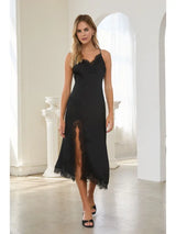 Crinkled Satin Lace Cami Dress Black