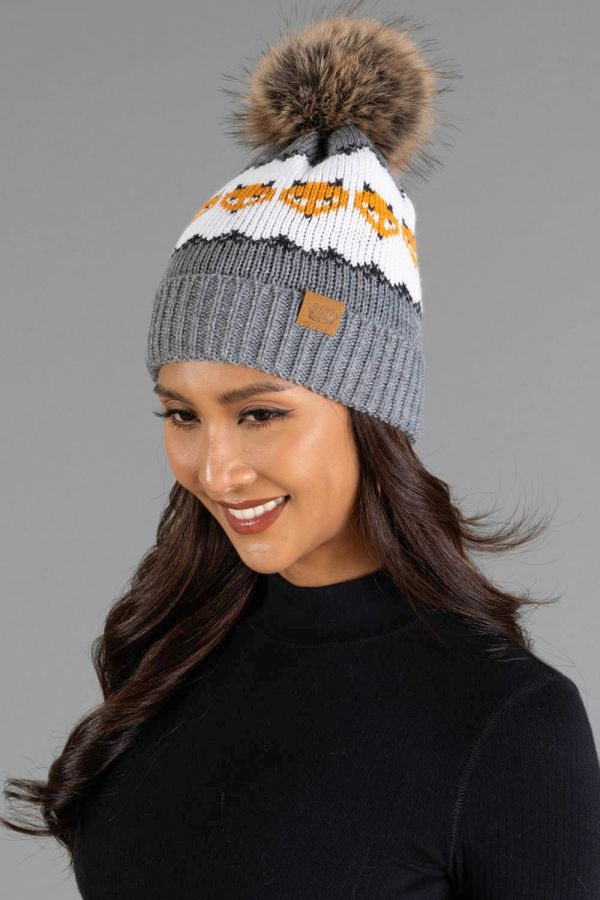 Fox Pattern Pom Hat