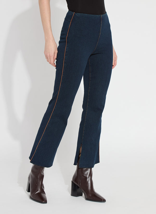 Eloise Suede Piping Slim Flare Denim Pants Indigo