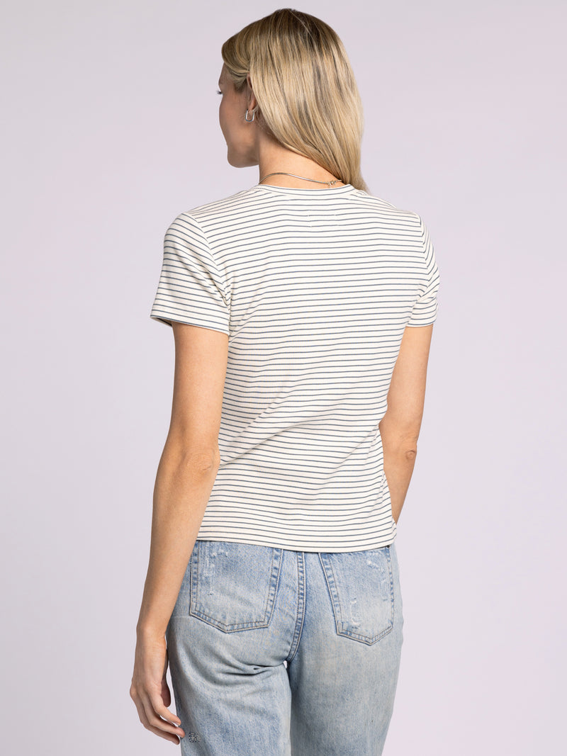 Annie Ribbed Tee Cream Navy