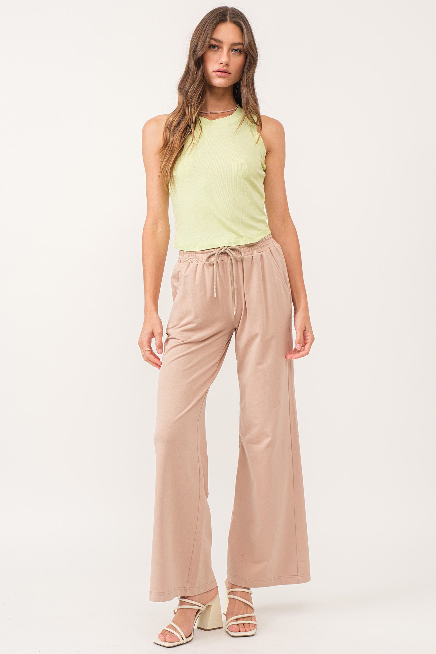 Quincy Elastic Waist Wide Leg Pants Warm Sand
