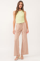 Quincy Elastic Waist Wide Leg Pants Warm Sand