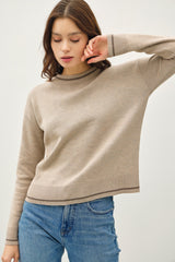 Oversize Stripe Details Cut Sweater Mocha