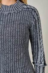 Washed Mock Neck Sweater Midnight Blue