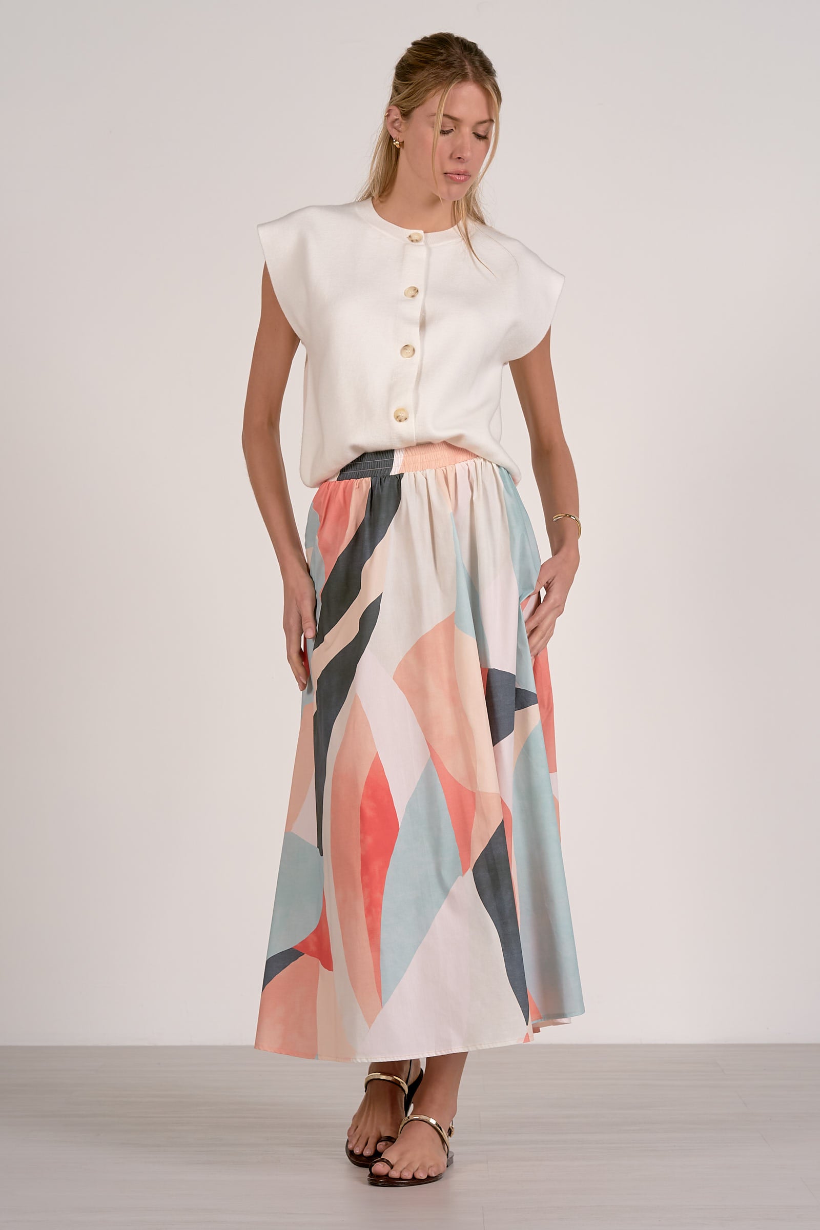 Elastic Waist Printed Skirt Multi Prism