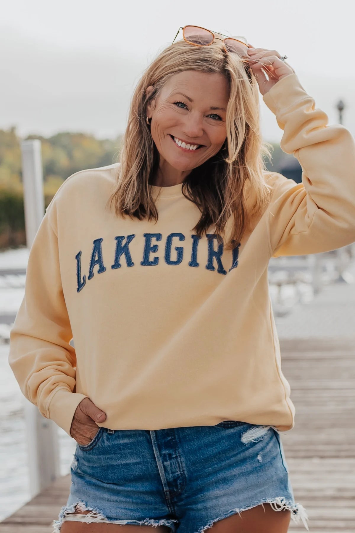 Applique Lakegirl Logo Fleece Crew Sweatshirt Butter
