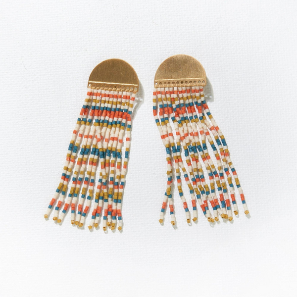Riley Brass Half Circle Stripe Fringe Earrings