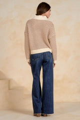 Natural and Cream 1/4 Zip Open Weave Sweater Natural
