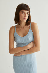 Avery Ribbed Tank Midi Dress Light Blue