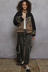 Camo Quilted Terry Knit Jacket Rust Charcoal