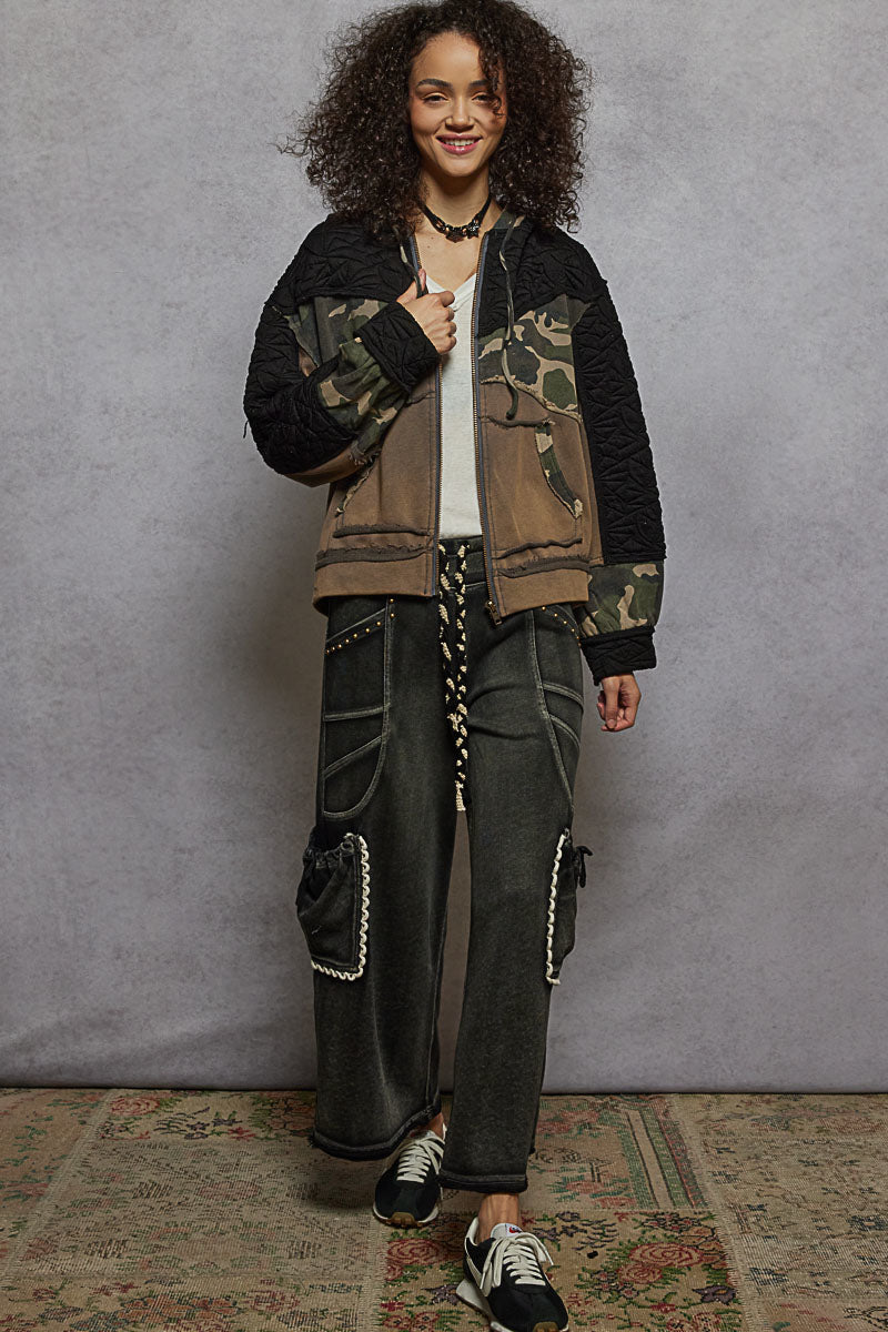 Camo Quilted Terry Knit Jacket Rust Charcoal