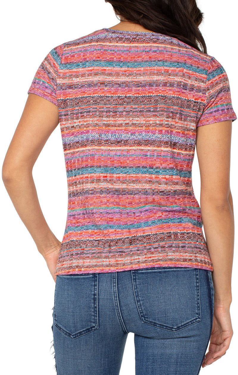Mitered Scoop Neck Knit Tee Paradise Multi Stripe
