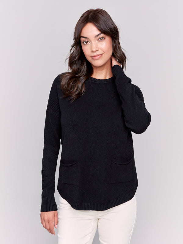 Scarf Rounded Hem Sweater Black