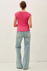 Ribbed Scoop Neck Cap Sleeve Modal Top Poppy