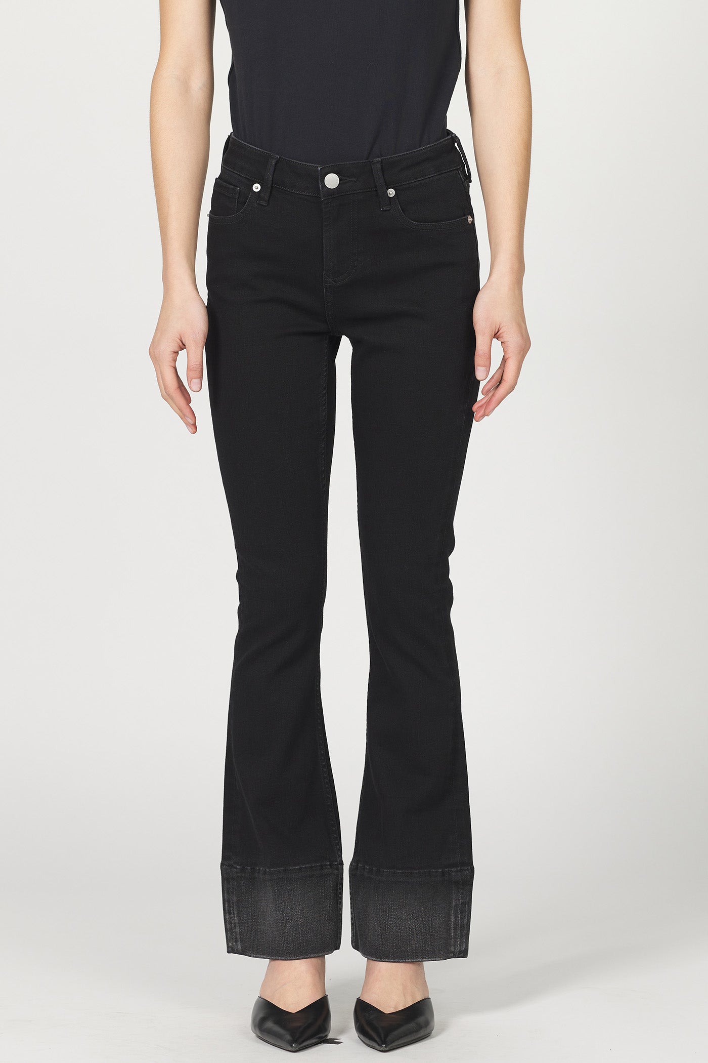 Jaxtyn Mid Rise Contrast Clean Hem Flare Jeans Shade