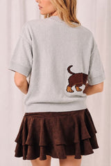 Thelma Vintage Weiner Dog Sweater Heather Grey