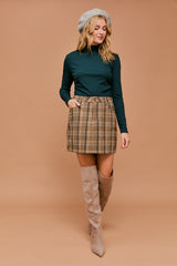 High Waisted Buttoned Plaid Mini Skirt Tan