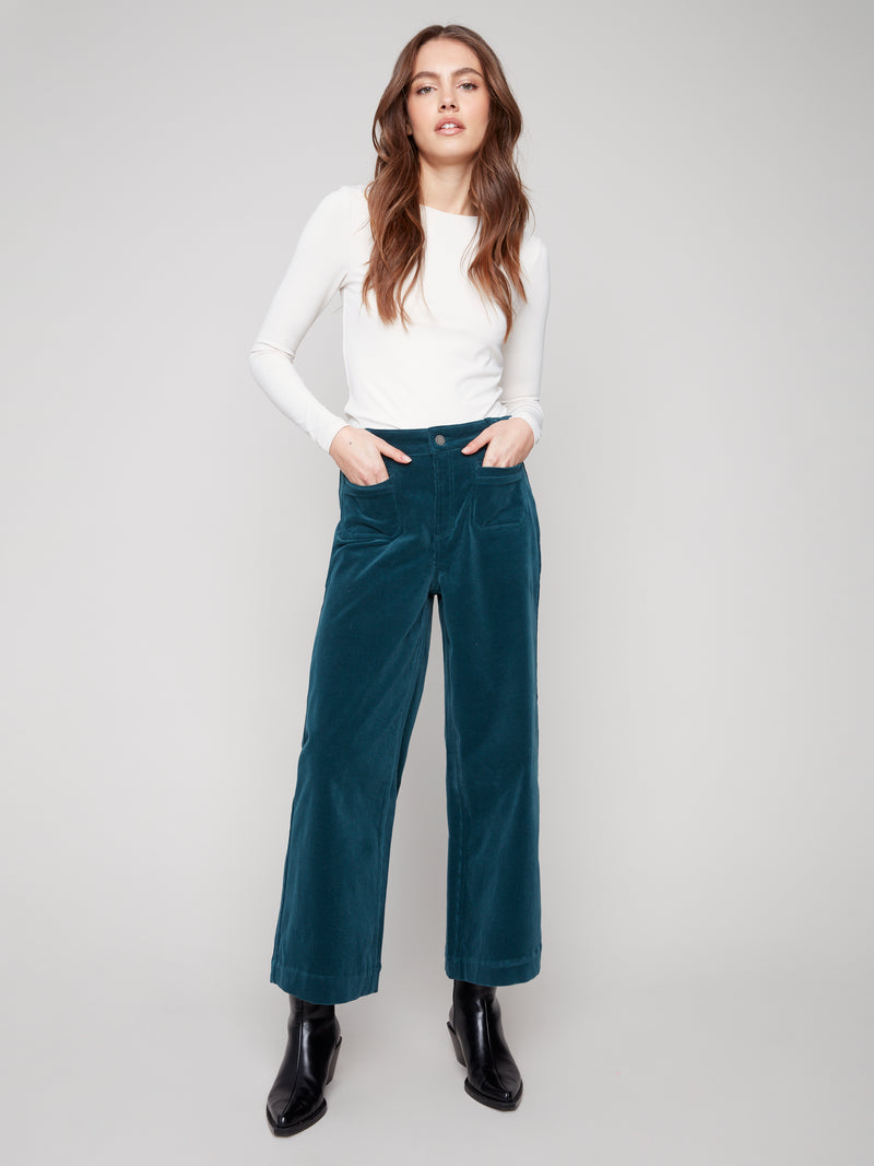 Patch Pocket Wide Leg Corduroy Pants Evergreen