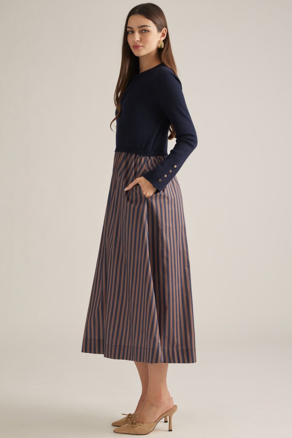 Long Sleeve Knit Top Stripe Skirt Dress
