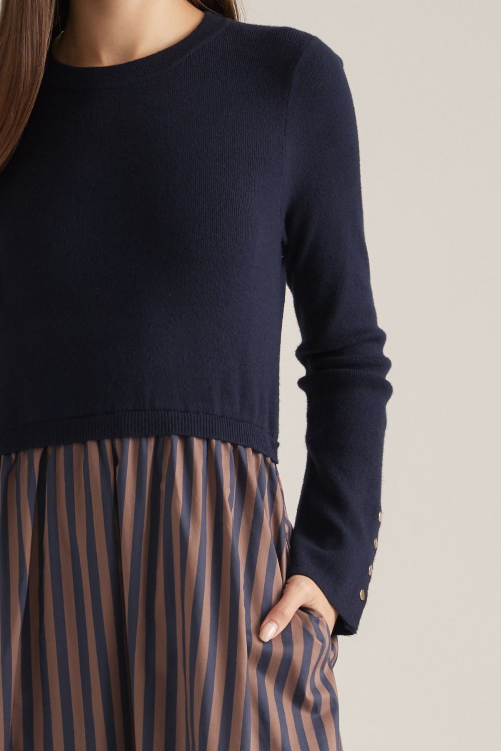 Long Sleeve Knit Top Stripe Skirt Dress