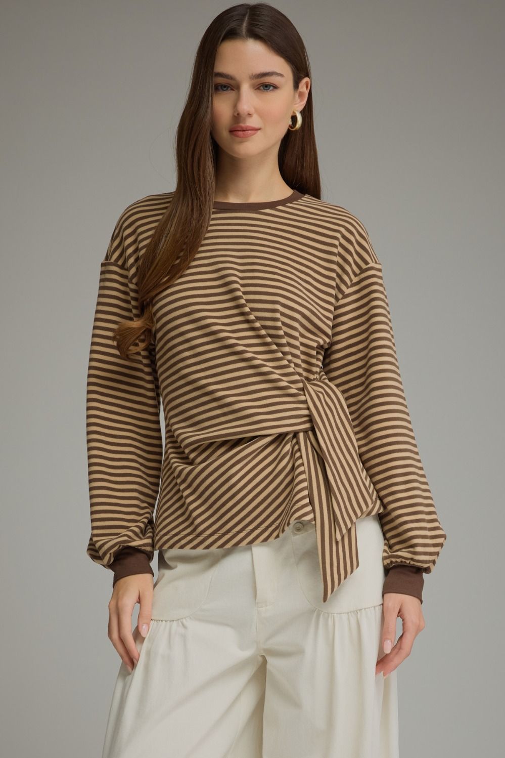 Side Tie Stripe Long Sleeve Top