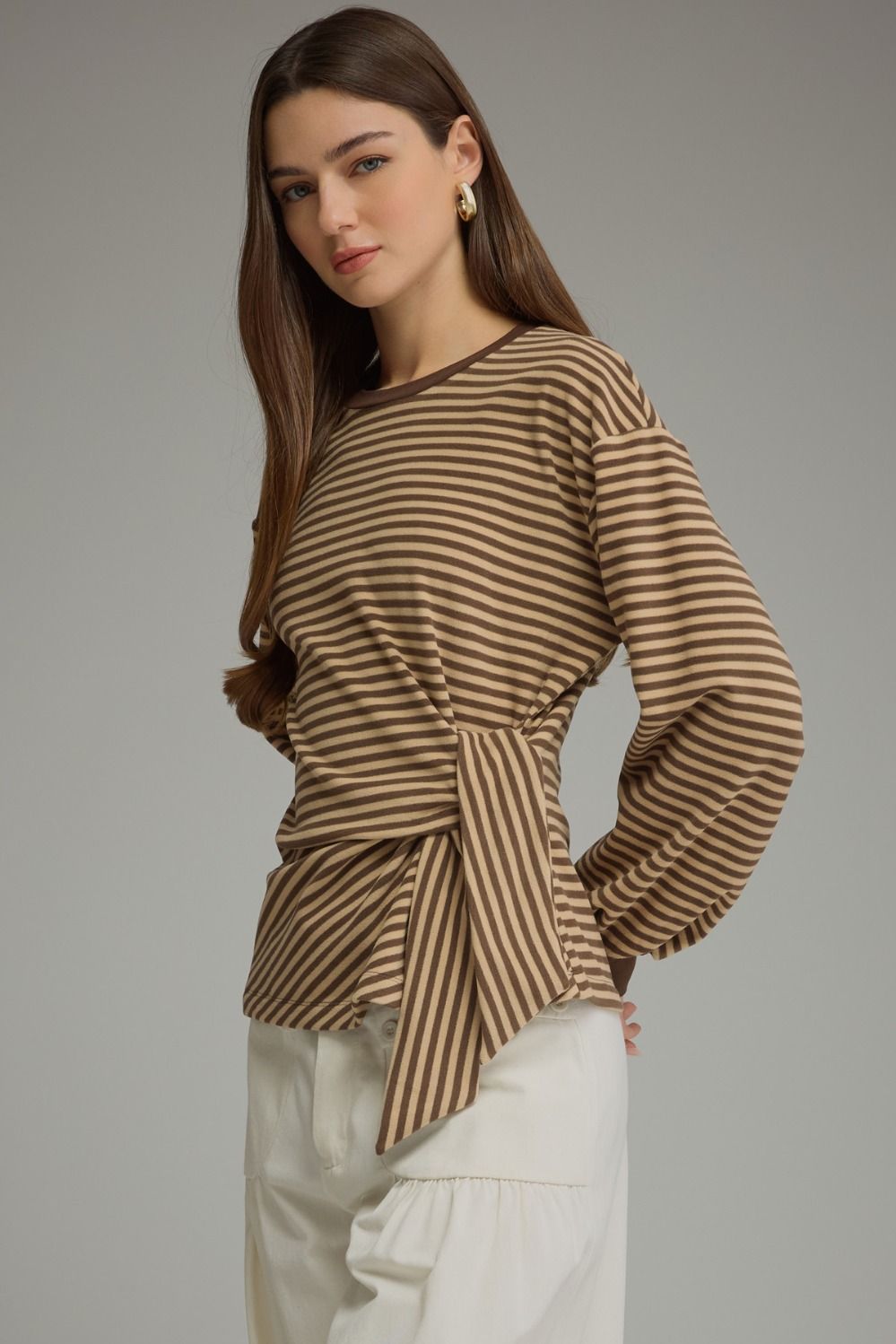 Side Tie Stripe Long Sleeve Top